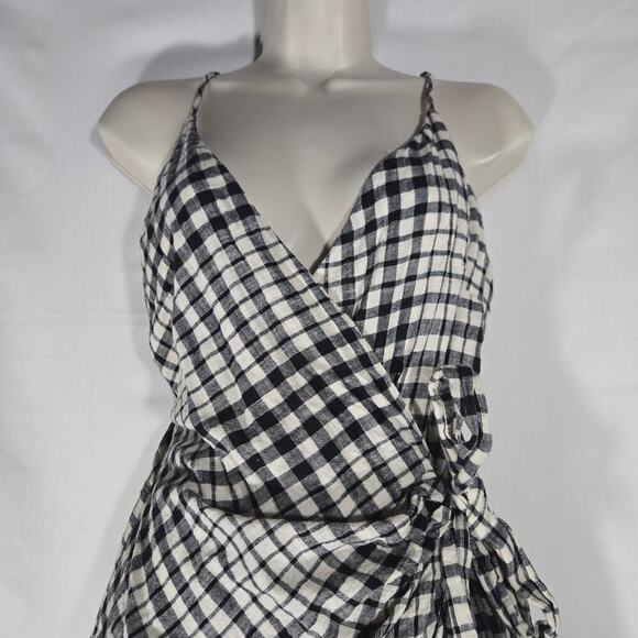 Free People Nodia Check Wrap Dress Tie Side Cotton Lined Plaid 8 Beach Boho - Picture 4 of 10
